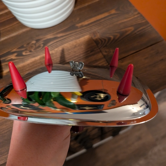 Mid Century Chrome Snack Tray | Bakelite Handle & Feet | Square Stainless Steel - Picture 4 of 4